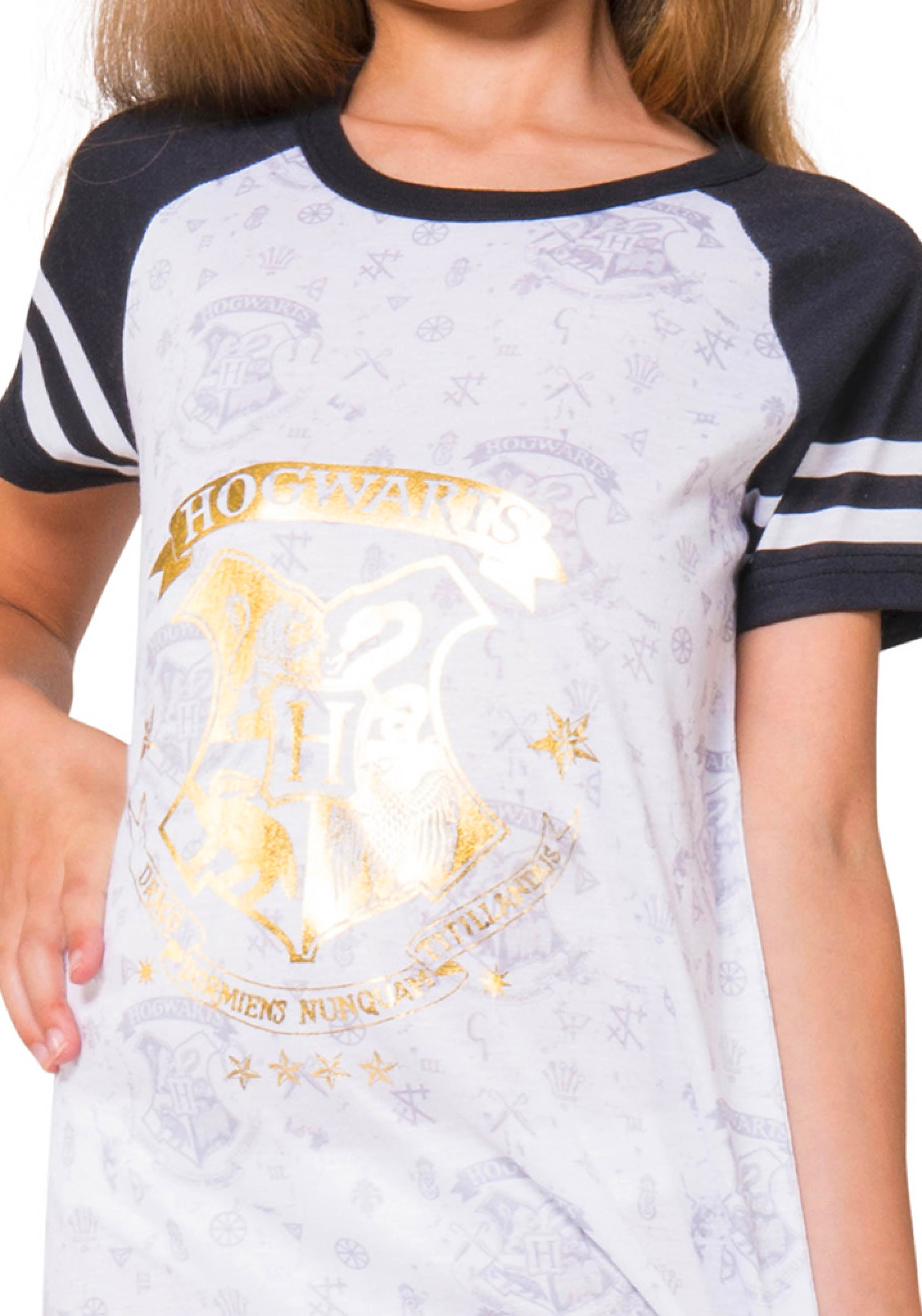 Harry Potter Pajama Hogwarts Gold Crest Short Sleeve Raglan Nightgown