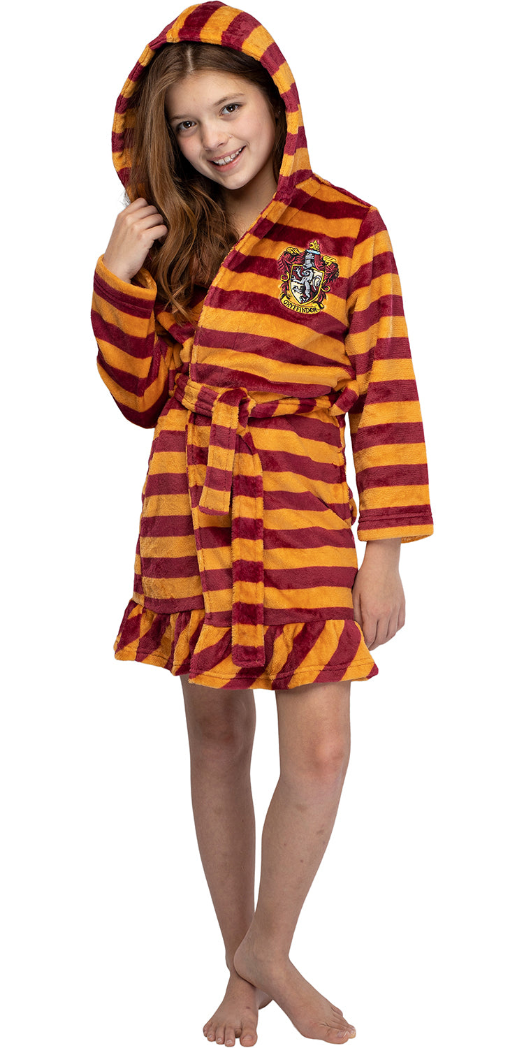 Harry Potter Girls' Striped Ruffle Plush Fleece Robe