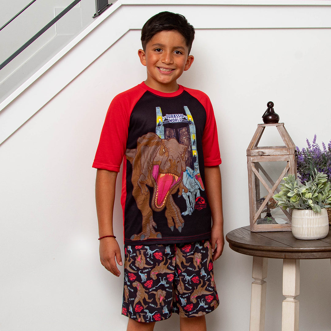 Jurassic World Boys' Blue T-Rex Park Logo Sleep Pajama Set Shorts