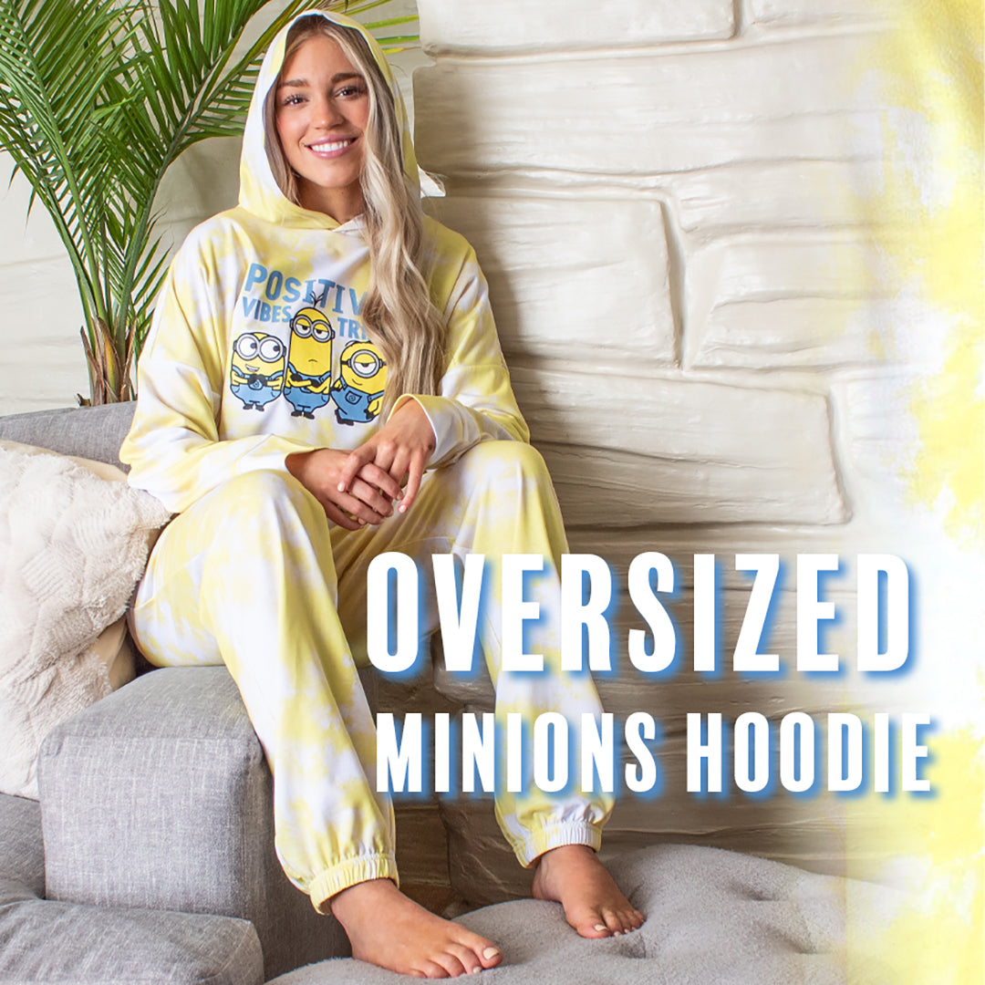 Minions Positive Vibes Tie Dye Womens' Pajama Cropped Hooded Jogger Set