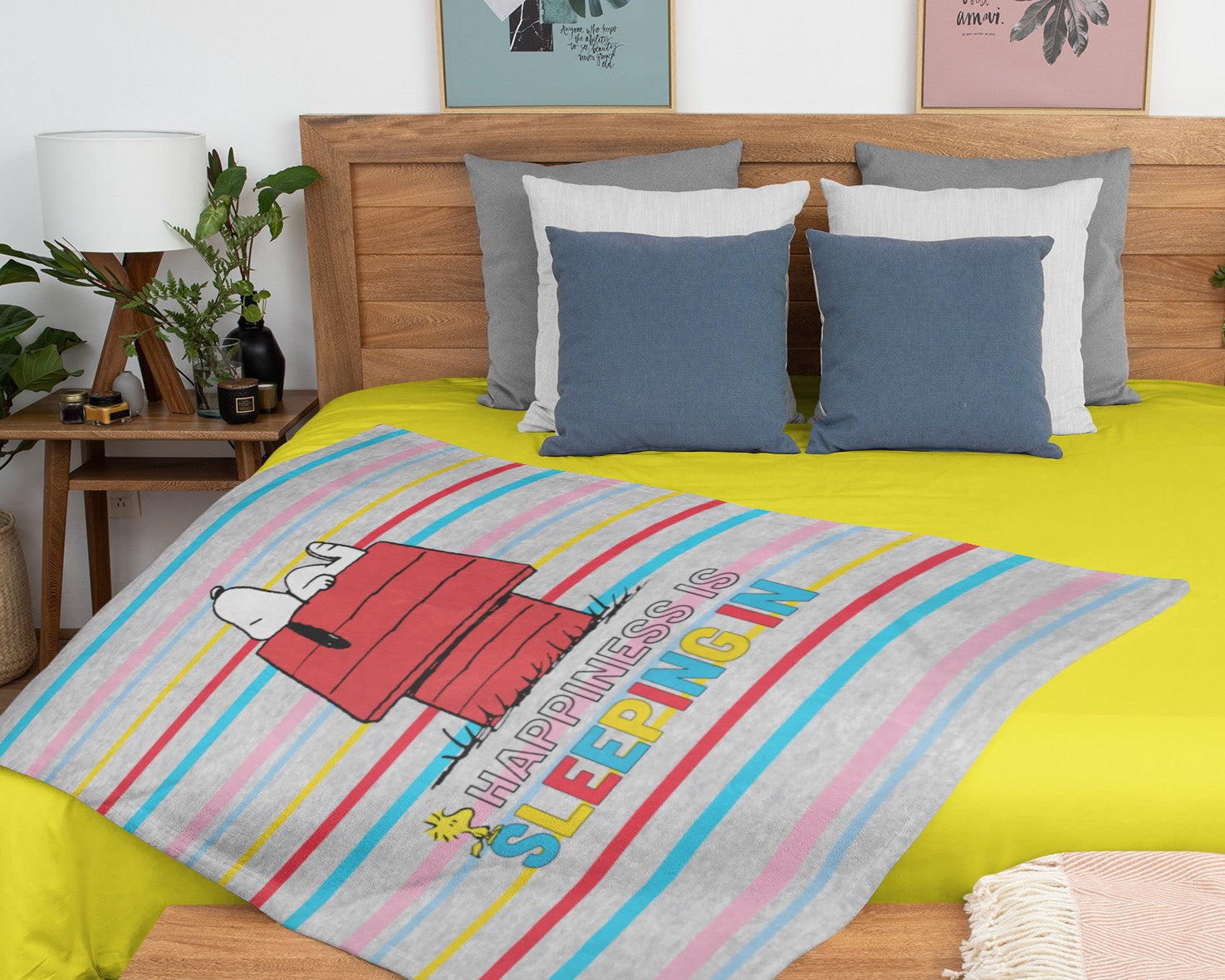 Peanuts Snoopy and Woodstock Happiness Is Sleeping In Silk Touch Throw Blanket