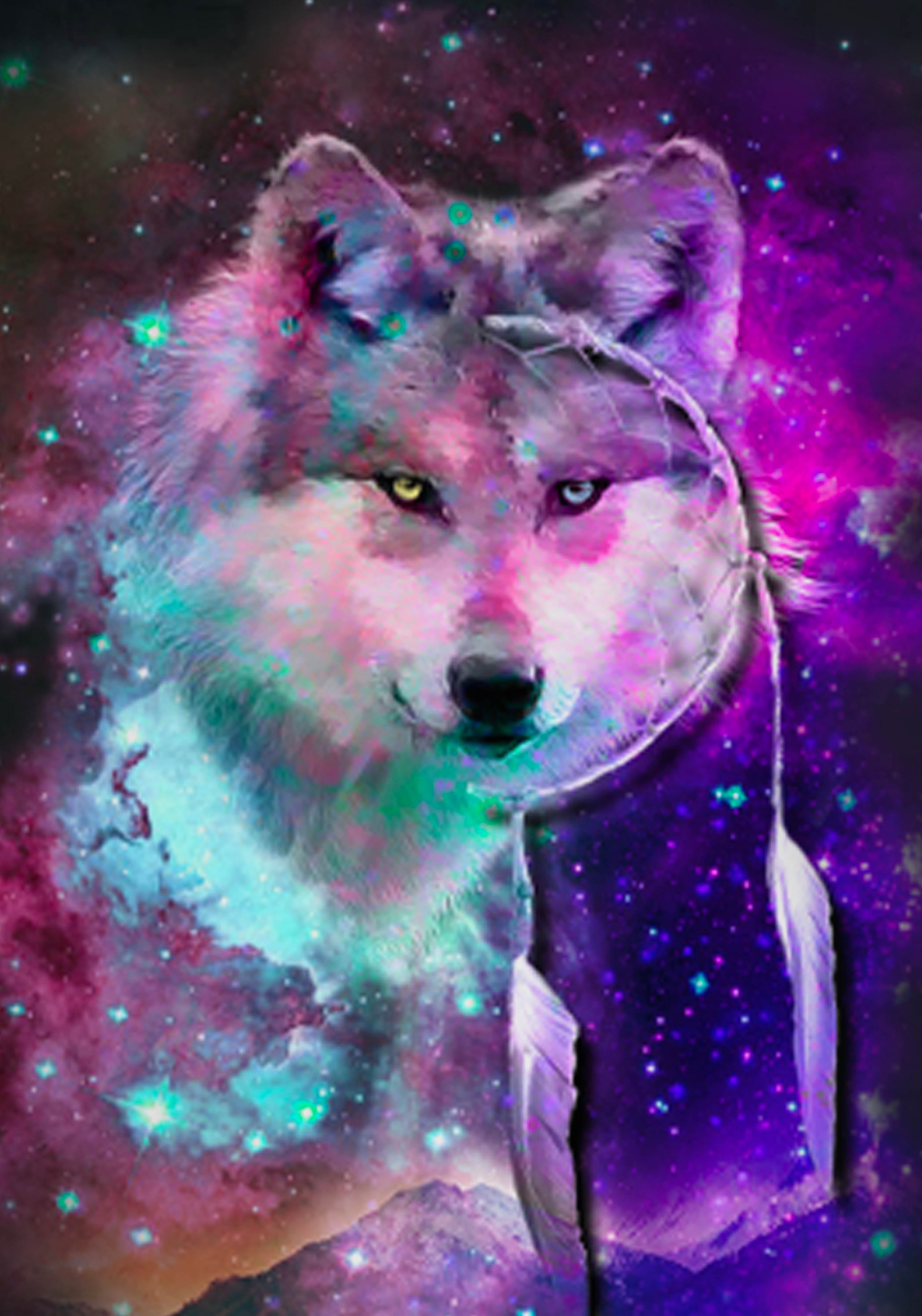 Dreamcatcher Wolf Space Fantasy Womens Shirt Black Galaxy Universe Tee