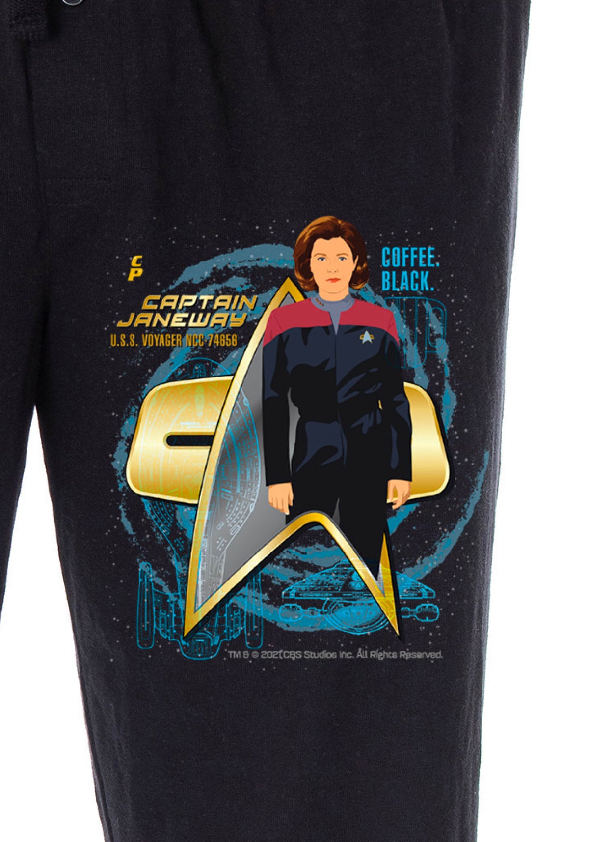 Star Trek Voyager Men's Captain Janeway Coffee Black Sleepwear Lounge Pajama Pants