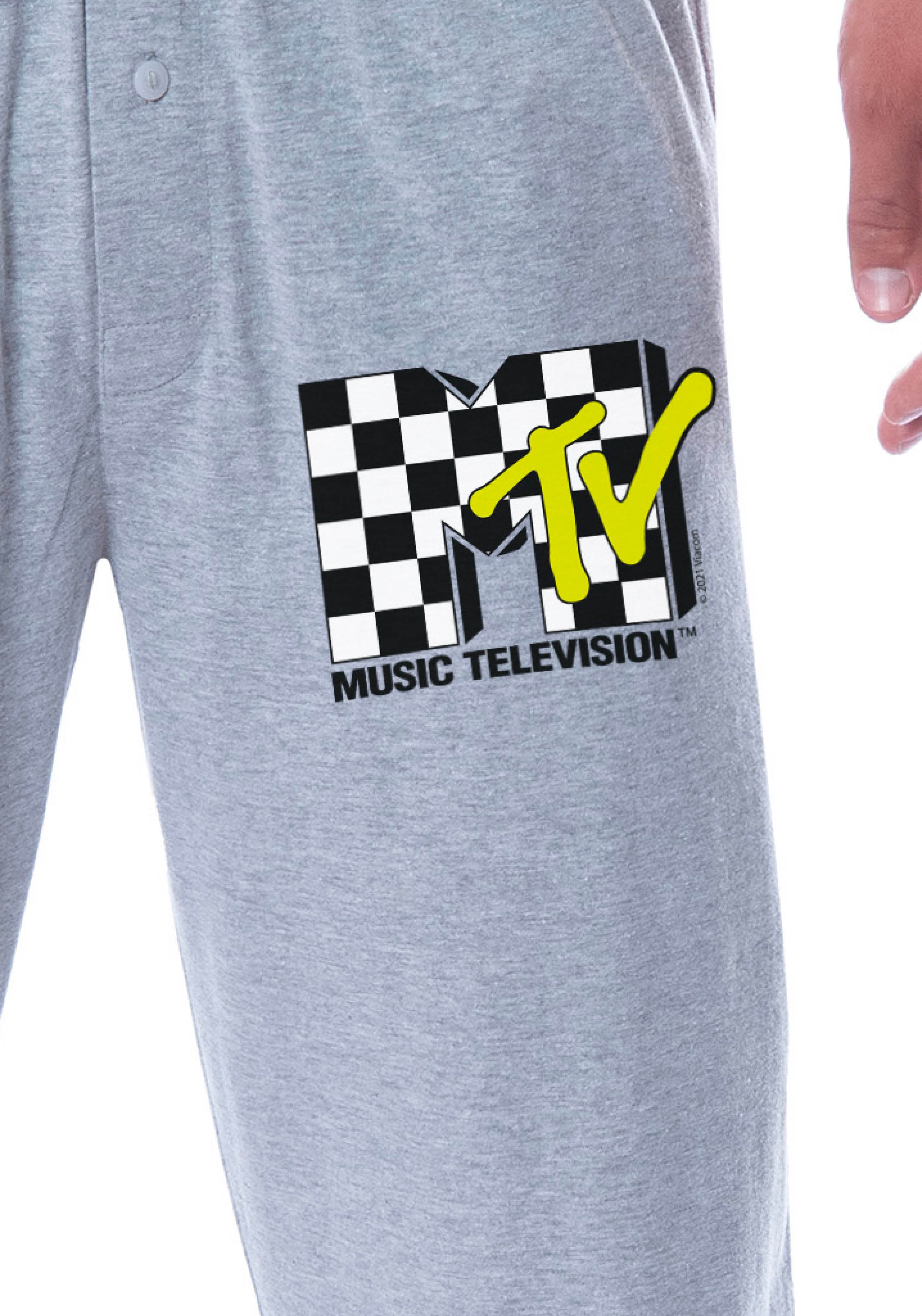MTV Mens' Music Television Checkered Vintage Logo '80s Sleep Pajama Pants