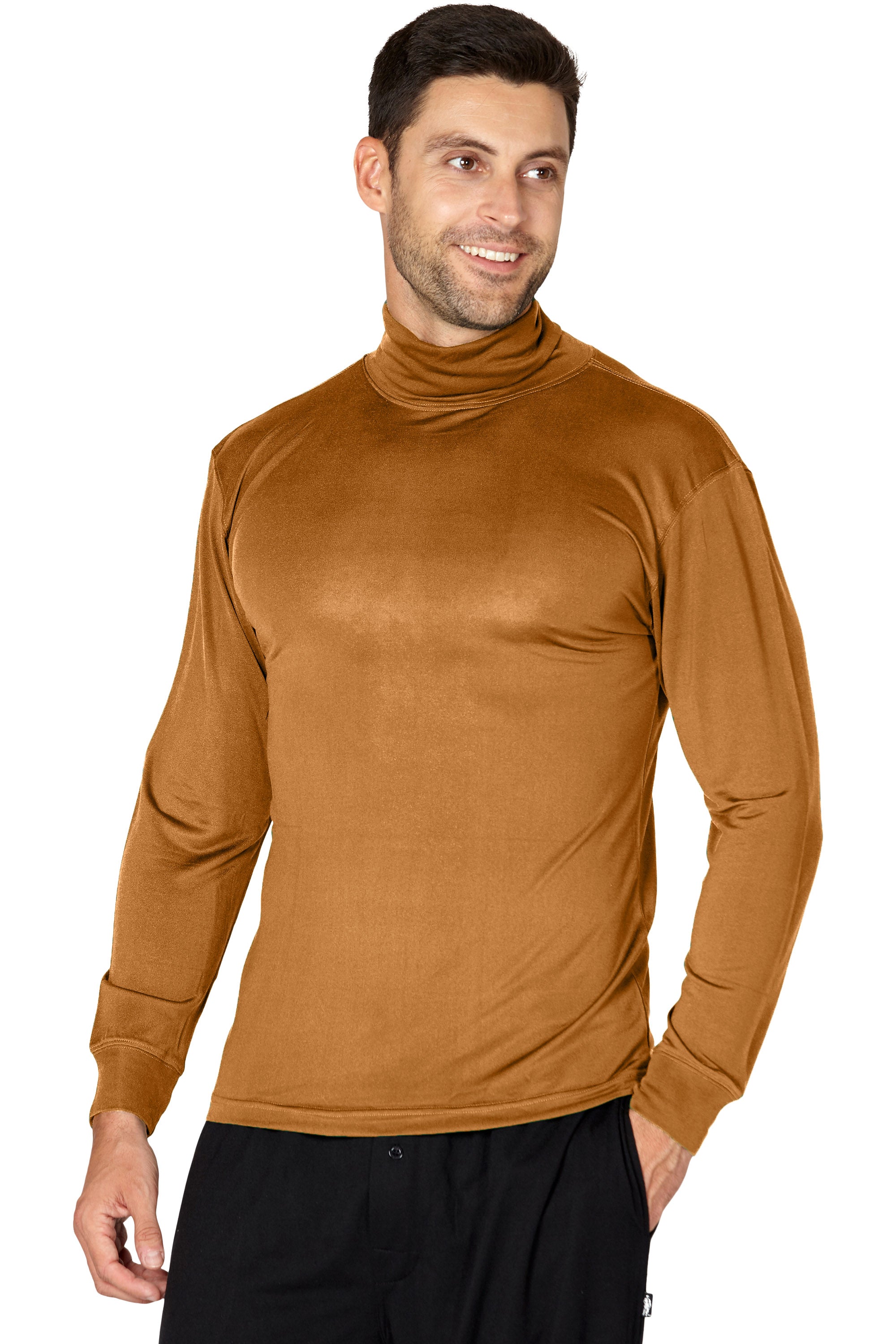 INTIMO Men's Silk Unisex Fold Over Turtleneck Long Sleeve Shirt