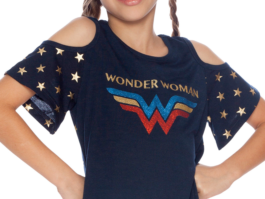 DC Comics Girls Little Wonder Woman Cold Shoulder Glitter Nightgown Pajama