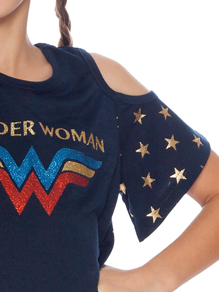 DC Comics Girls Little Wonder Woman Cold Shoulder Glitter Nightgown Pajama