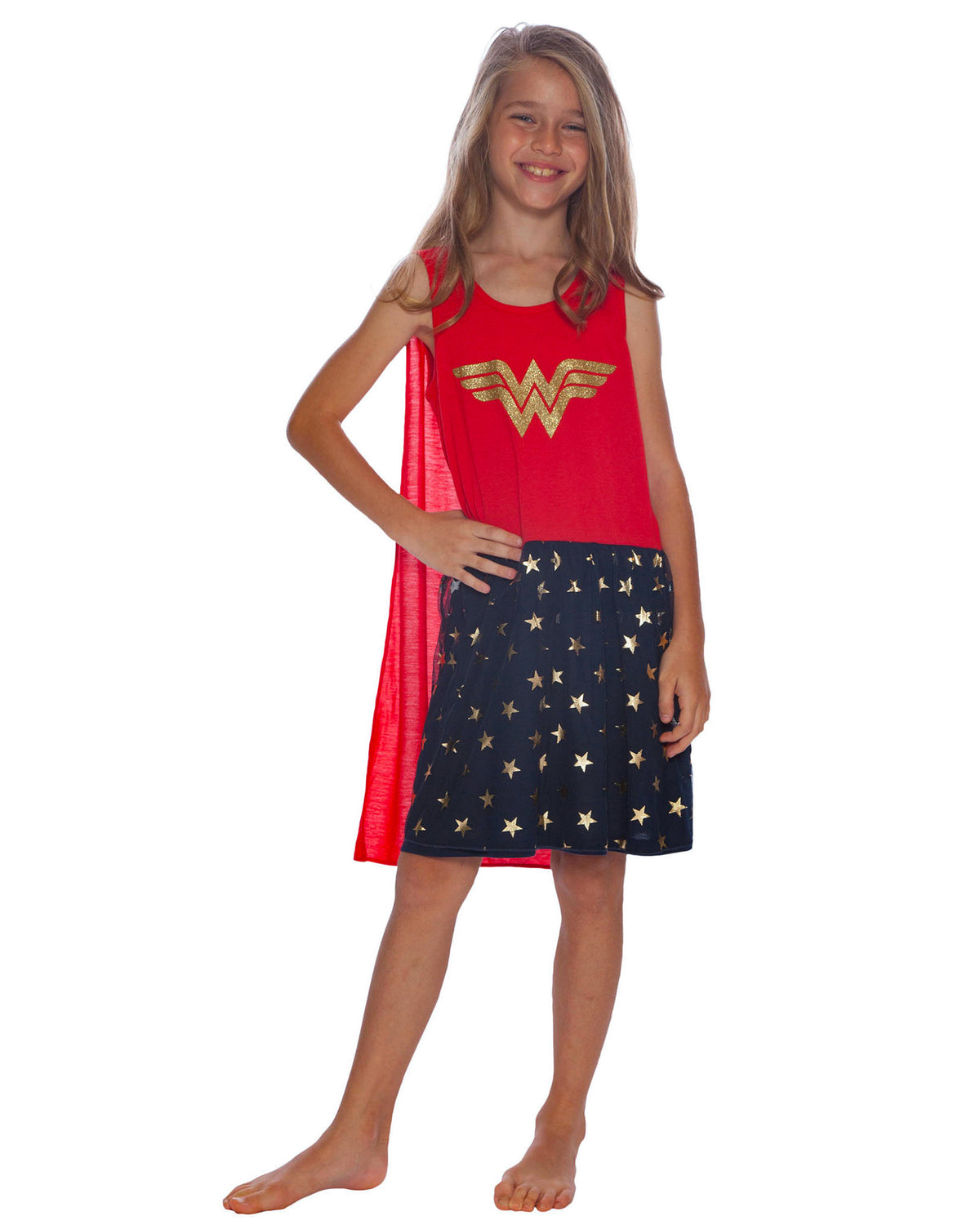 DC Comics Wonder Woman Girls Roller Derby Tank Gown with Cape (SM, 6/6X)