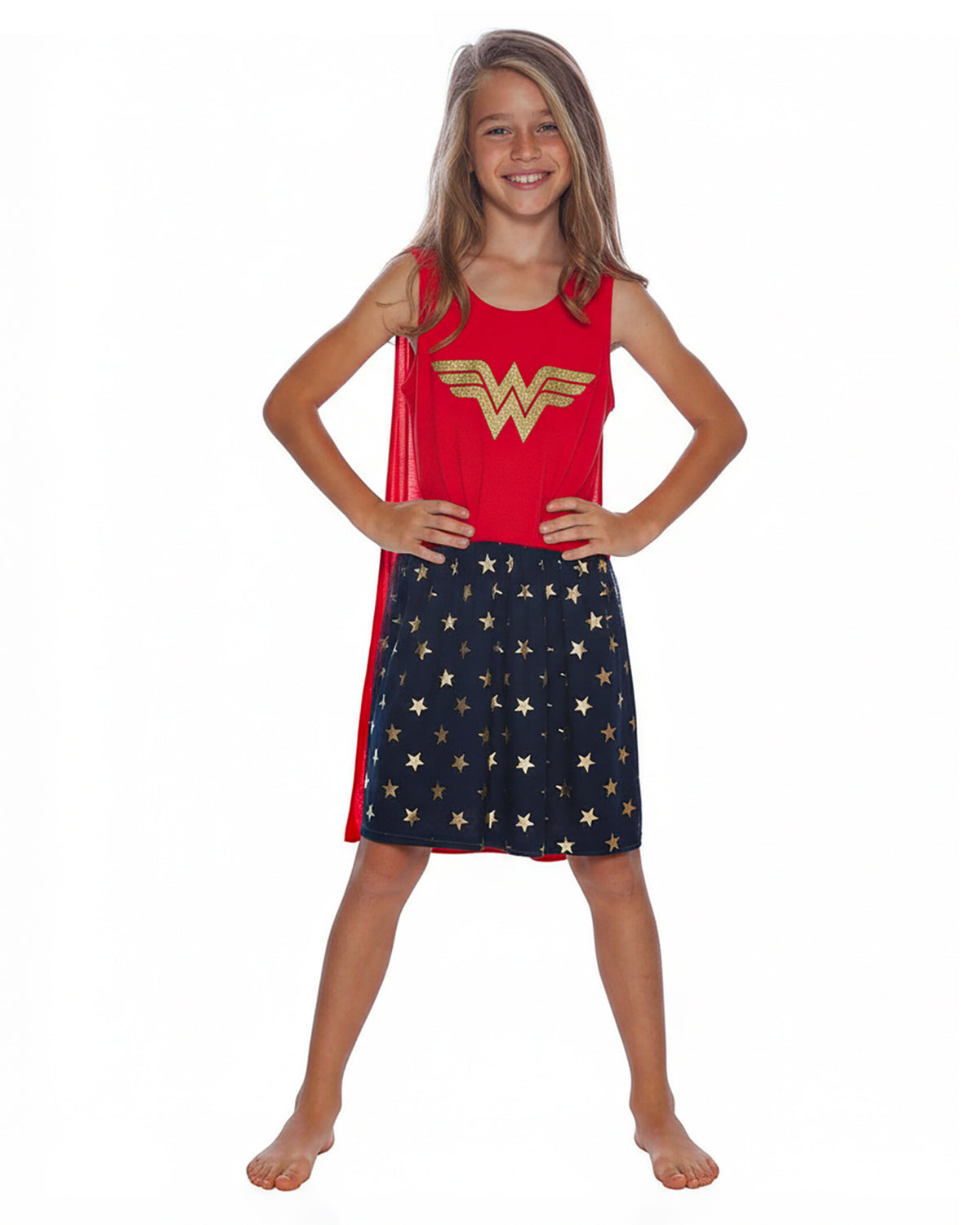 DC Comics Wonder Woman Girls Roller Derby Tank Gown with Cape (SM, 6/6X)