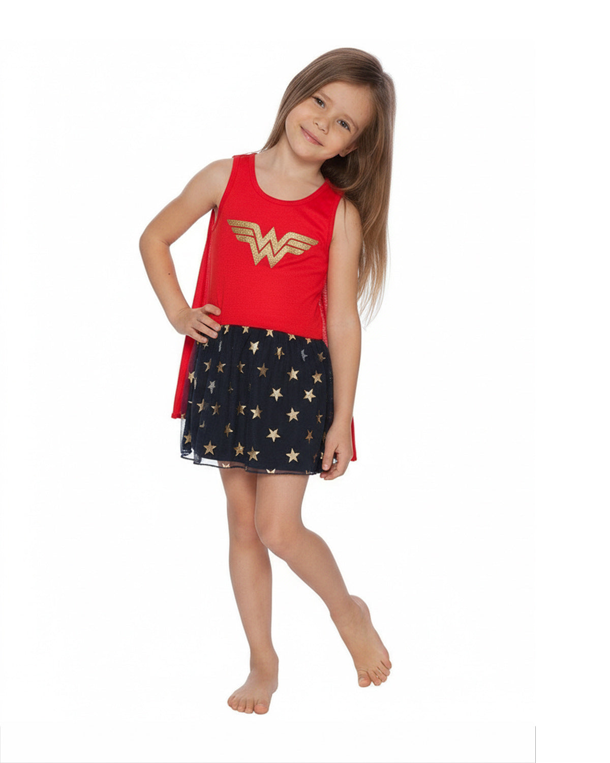 DC Comics Wonder Woman Girls Roller Derby Tank Gown with Cape (SM, 6/6X)