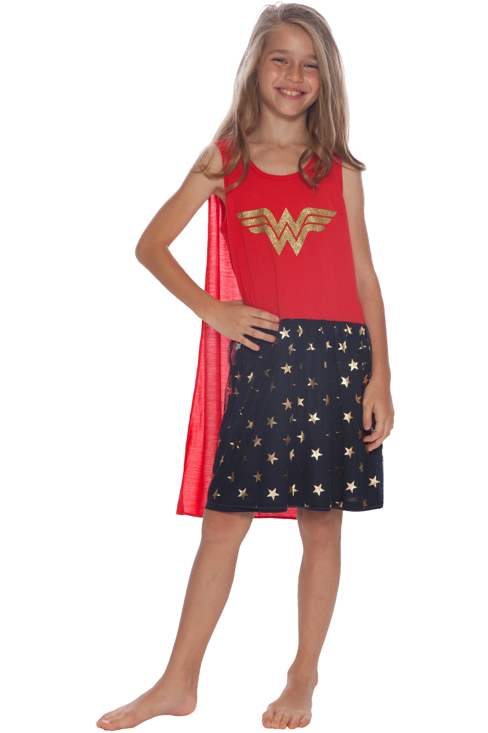 DC Comics Girls' Wonder Woman Roller Derby Nightgown Tank Top Sleep Dress with Cape Loungewear (4/5, X-Small)