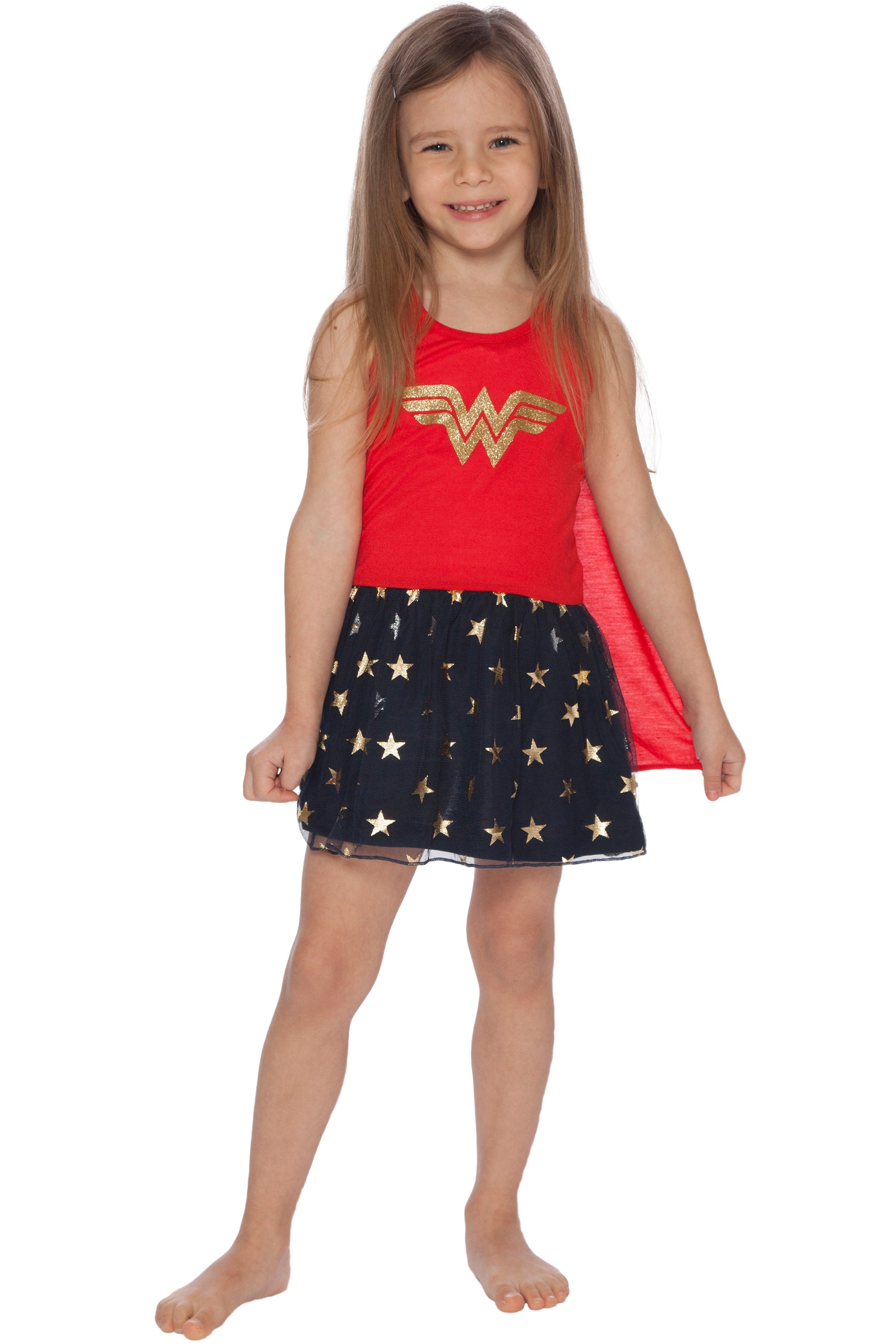 DC Comics Girls' Wonder Woman Roller Derby Nightgown Tank Top Sleep Dress with Cape Loungewear