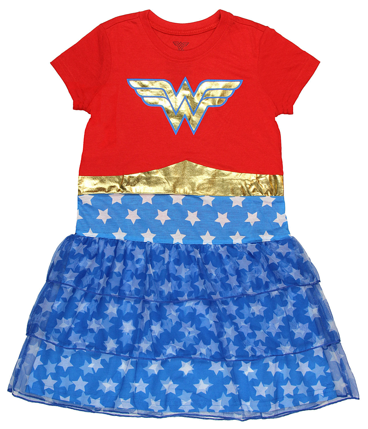 DC Comics Wonder Woman 3 Tier Tulle Short Sleeve Girls Nightgown Sleep Dress (Small, 6/6x)