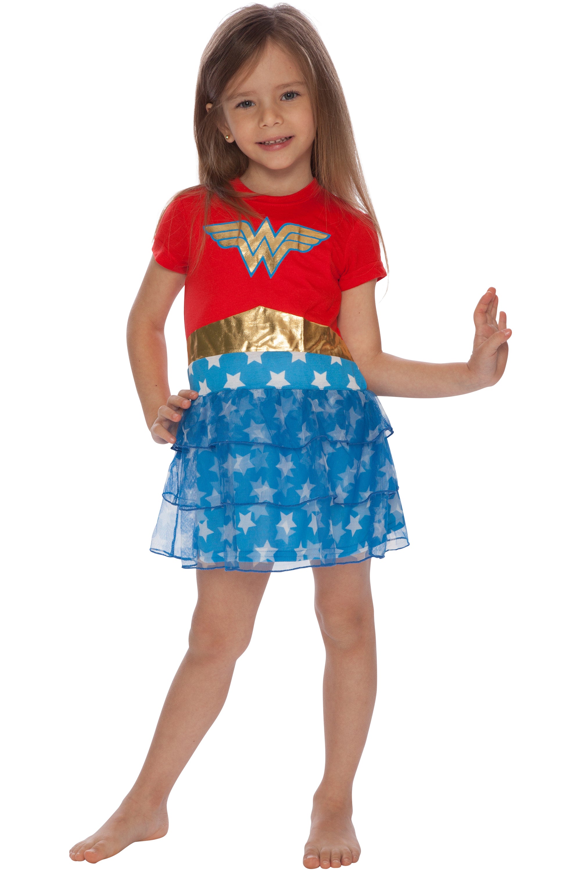 DC Comics Toddler Girls' Wonder Woman Gold Logo 3 Tiered Pajama Nightgown