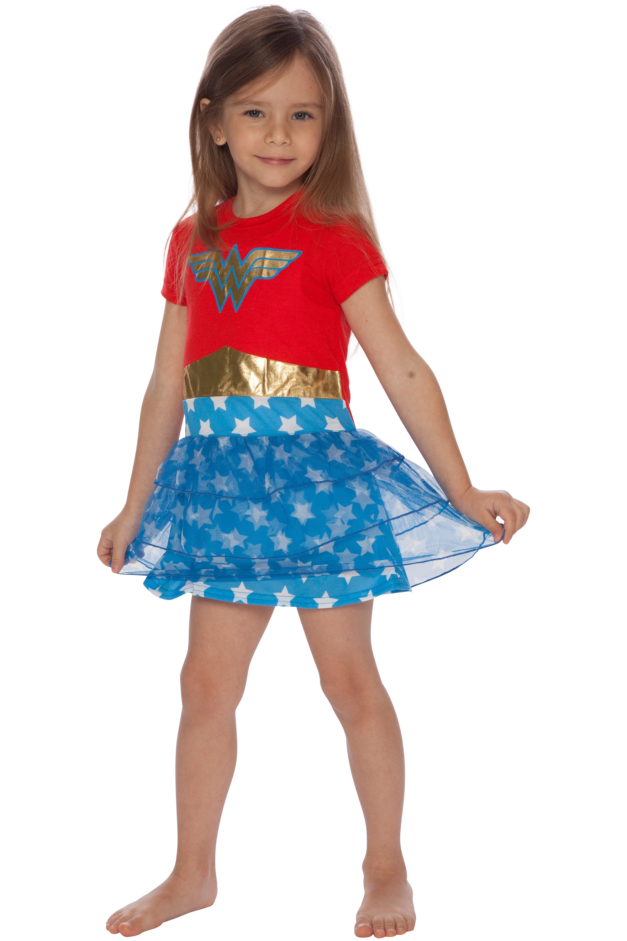 DC Comics Toddler Girls' Wonder Woman Gold Logo 3 Tiered Pajama Nightgown