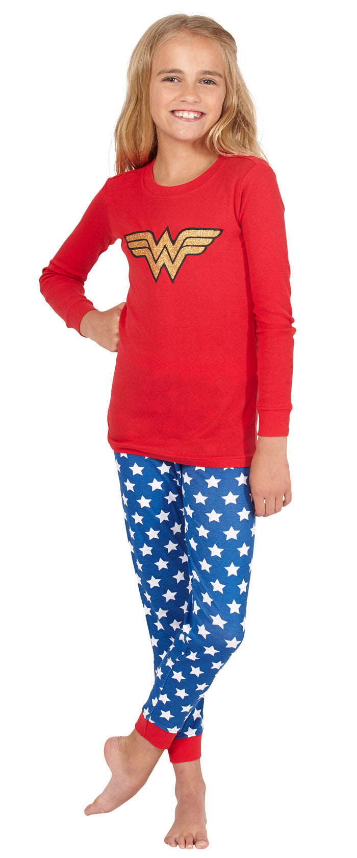 Intimo Girls' Wonder Woman Glitter Logo Pajama Set