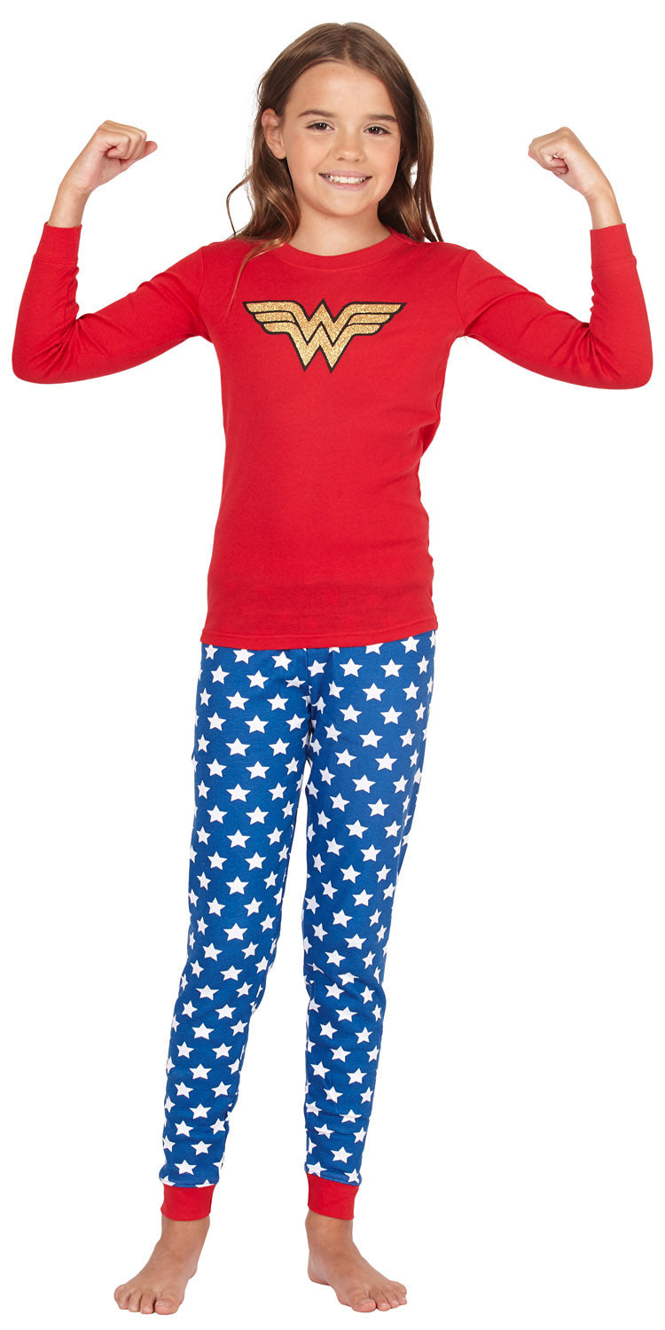 Intimo Girls' Wonder Woman Glitter Logo Pajama Set