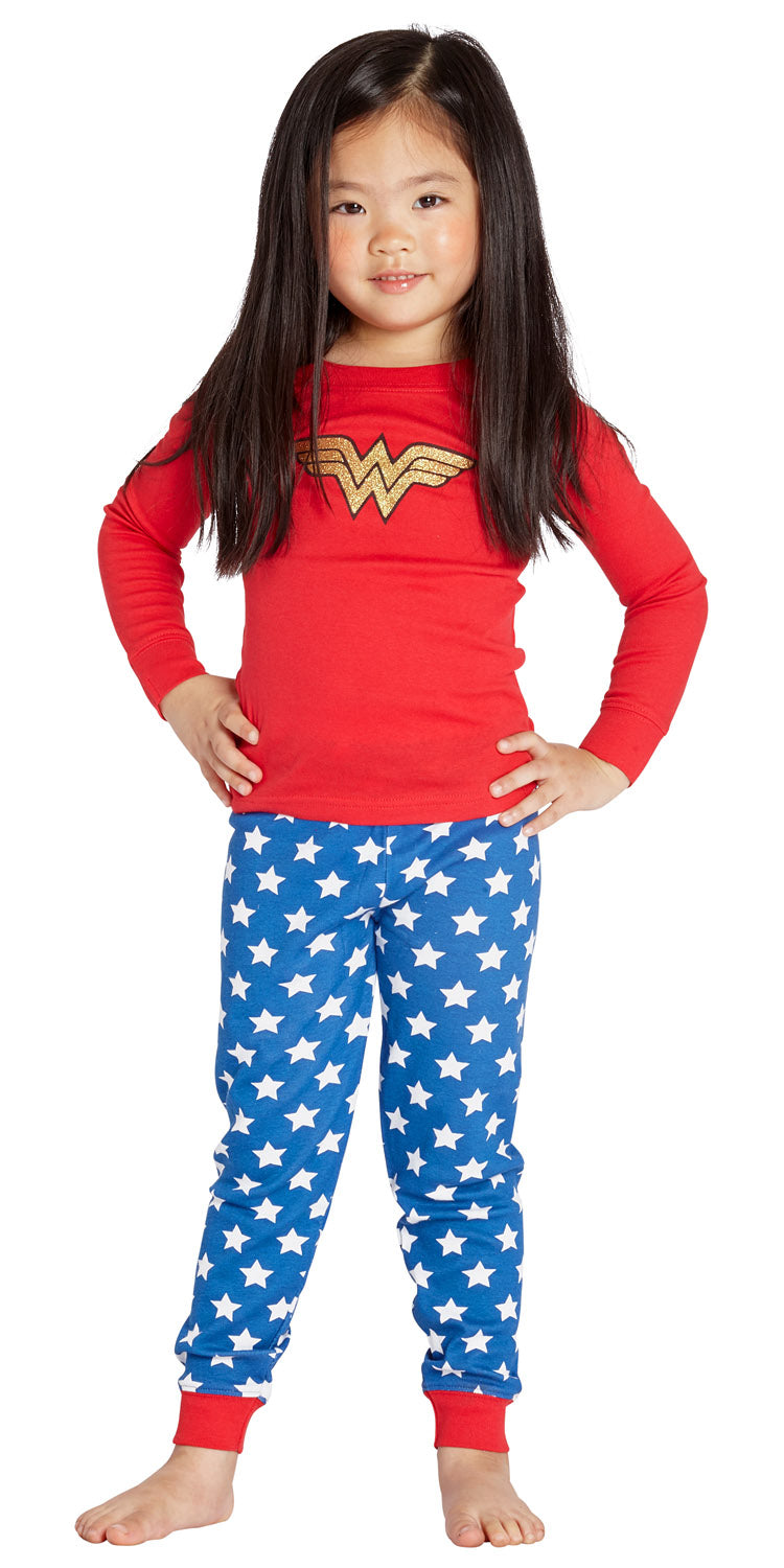 Intimo Girls' Wonder Woman Glitter Logo Pajama Set