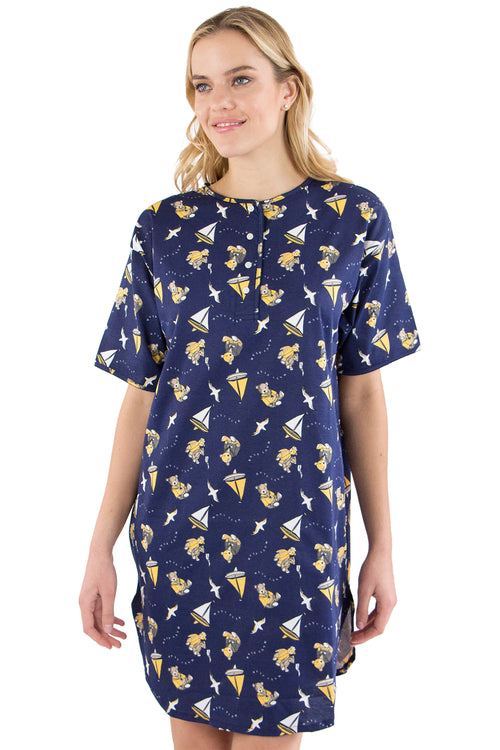 Women's Bear Sailboat Novelty Nightshirt Nightgown Sleep Shirt