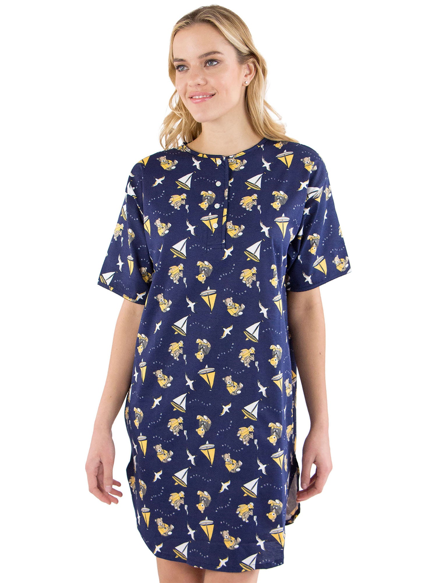 Womens Bear Sailboat Novelty Nightshirt Nightgown Sleep Shirt