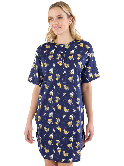 Womens Bear Sailboat Novelty Nightshirt Nightgown Sleep Shirt
