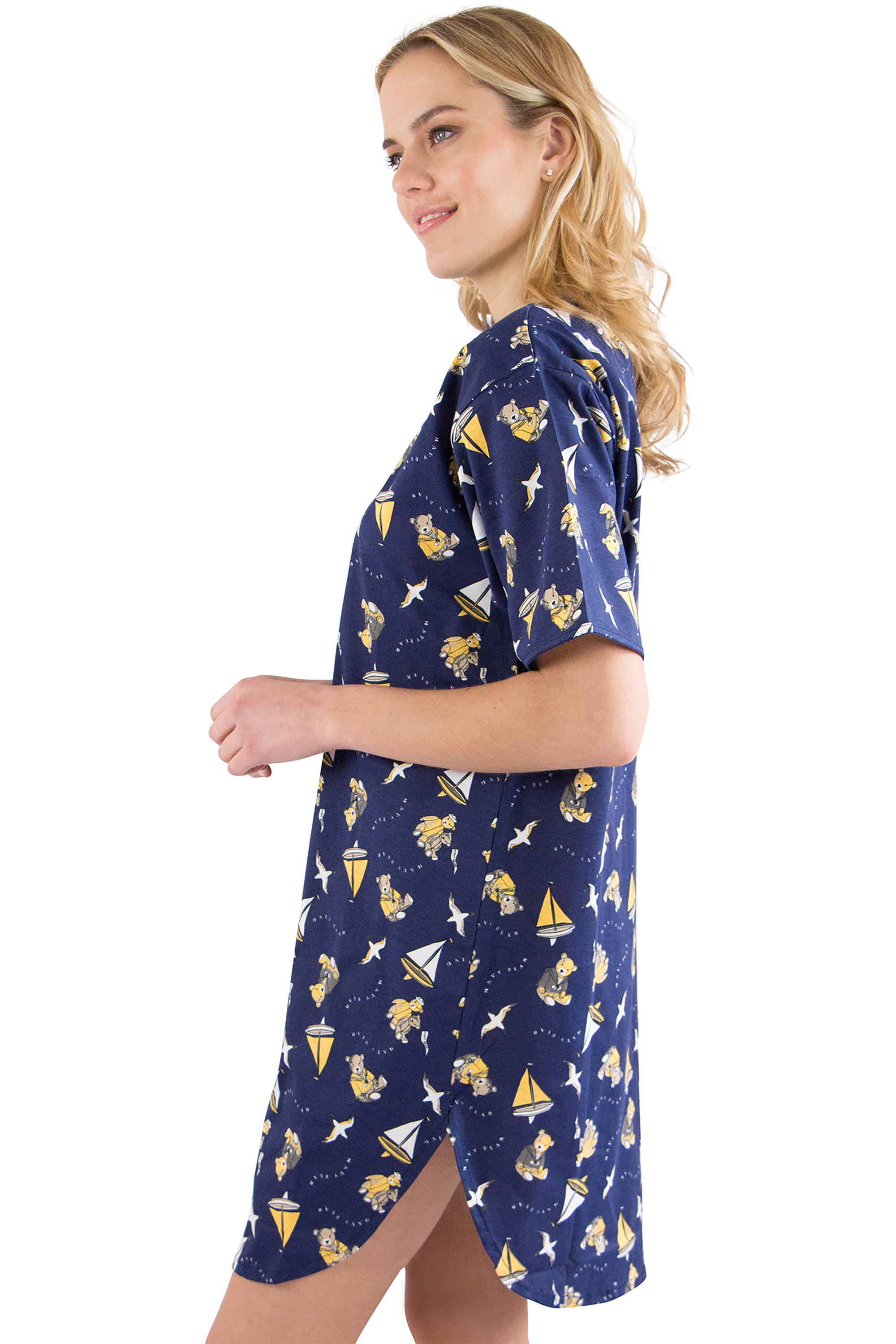 Womens Bear Sailboat Novelty Nightshirt Nightgown Sleep Shirt