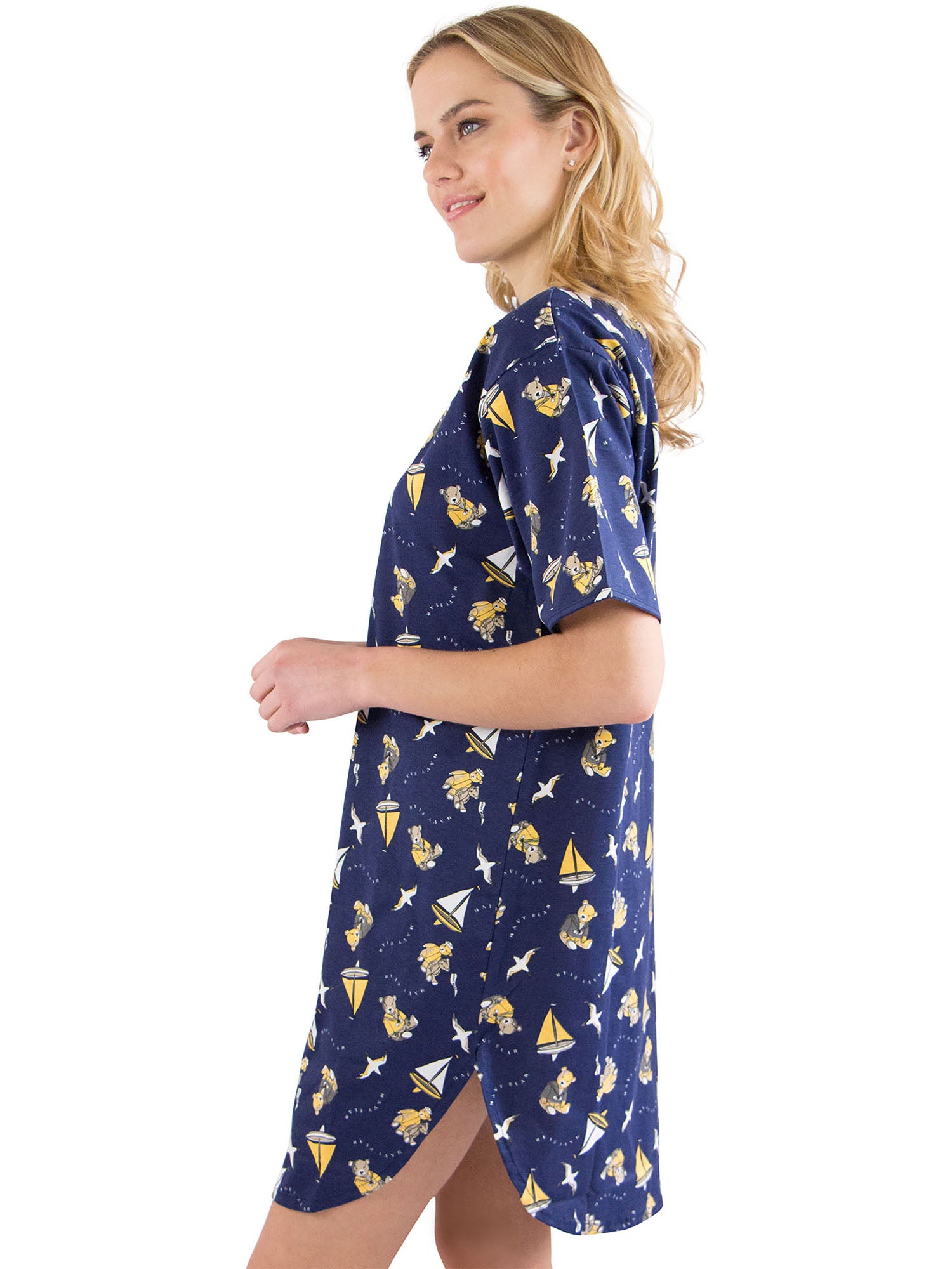 Womens Bear Sailboat Novelty Nightshirt Nightgown Sleep Shirt