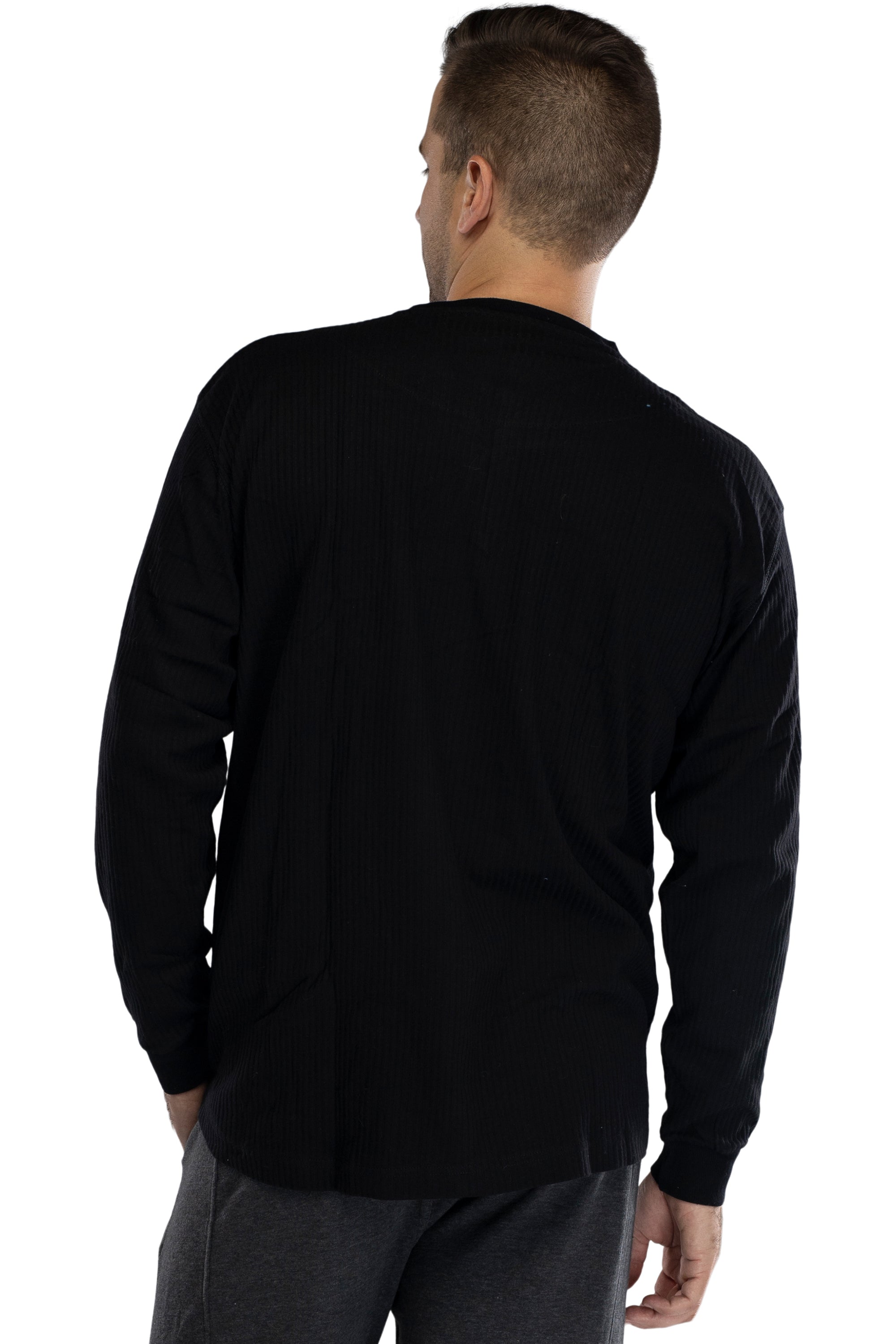 Mens Long Sleeve Cotton Rib Henley Lounge Top Shirt