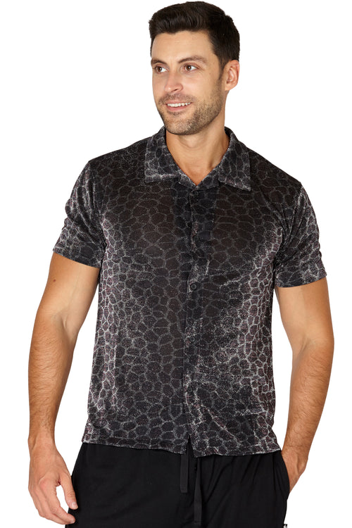 Mens' Animal Print Sparkle Button Up Sleep Shirt