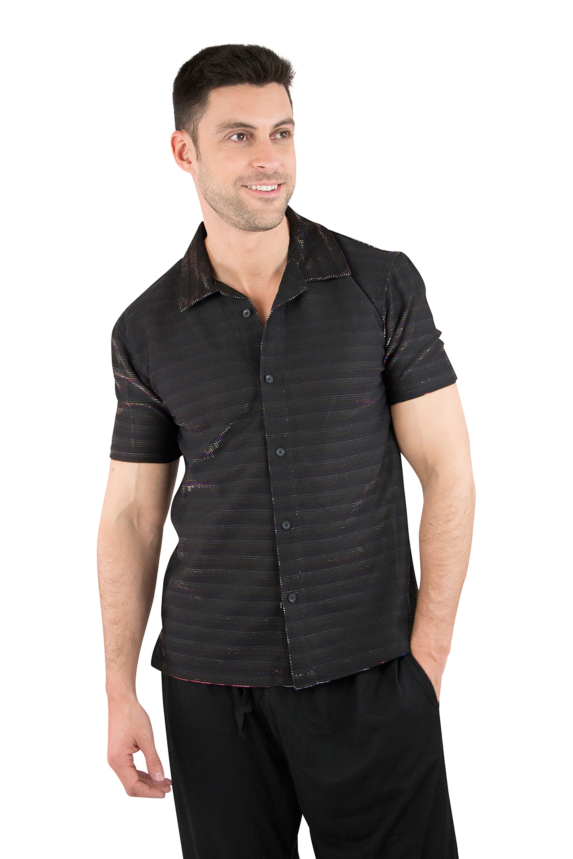 INTIMO Men's Glittering Party Camp Button Up Short Sleeve Shirt