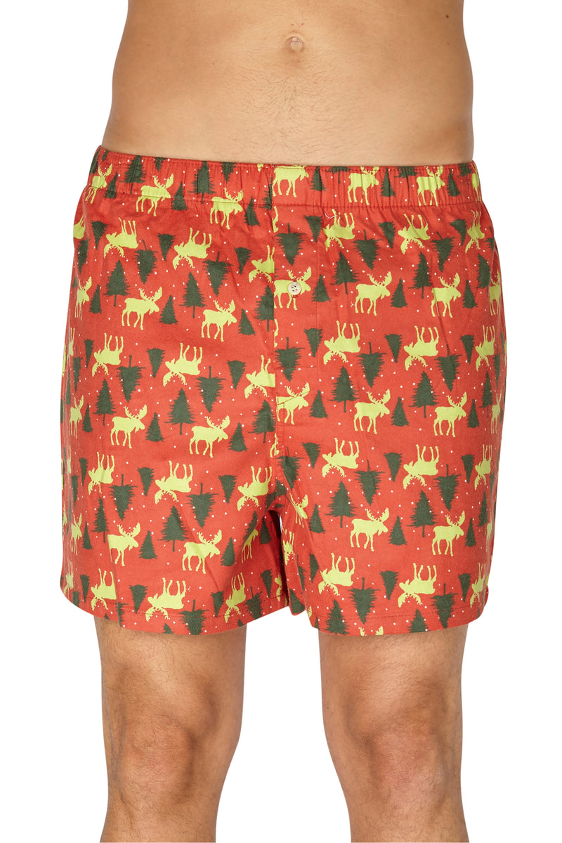 Men's Holiday Moose And Trees Boxers Underwear