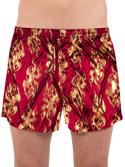 INTIMO Men's Foil Print Gold Flames Red Boxer Shorts Underwear (Gold Flames Red, Large)