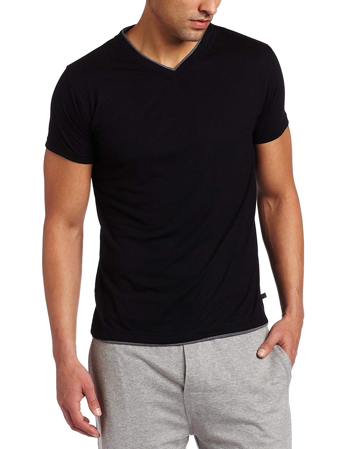Joseph Abboud Men's Lux Touch Short Sleeve V-Neck Top Black