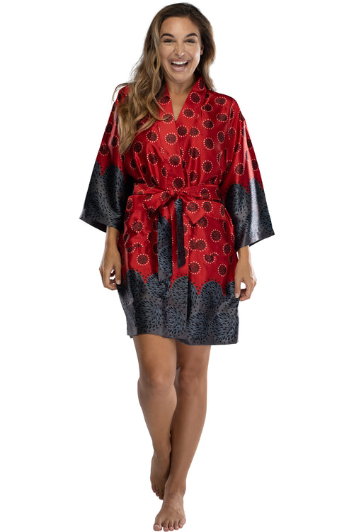 Intimo Womens Woven Polyester Soft Comfy Robe Red