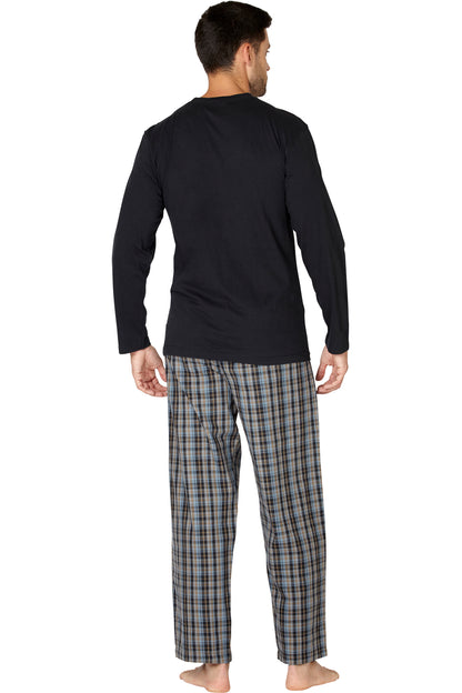 Intimo Men's Woven Pant With Long Sleeve Screen Print T-Shirt Set