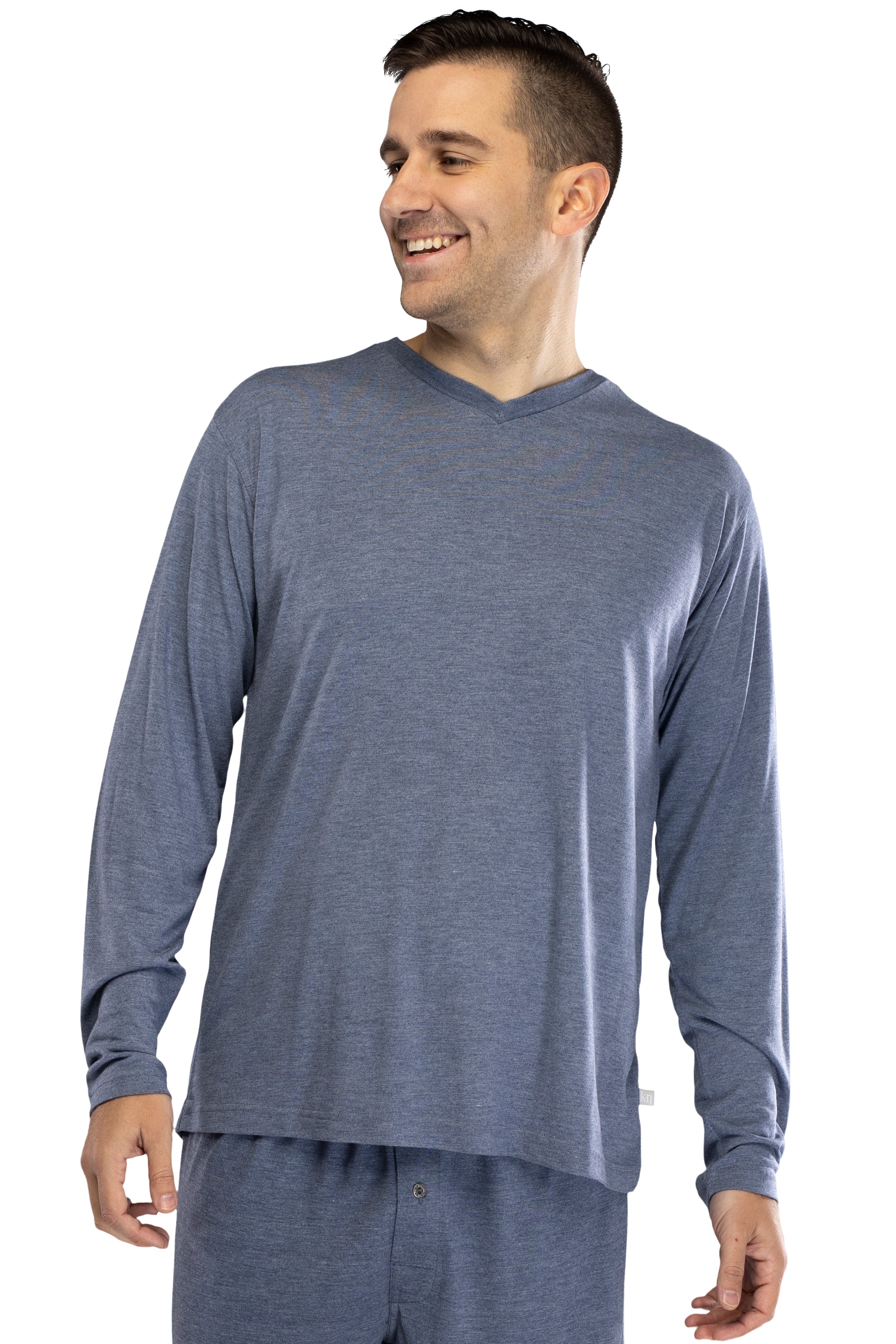 INTIMO Men's Knit Long Sleeve V-Neck Pajama Lounge Shirt
