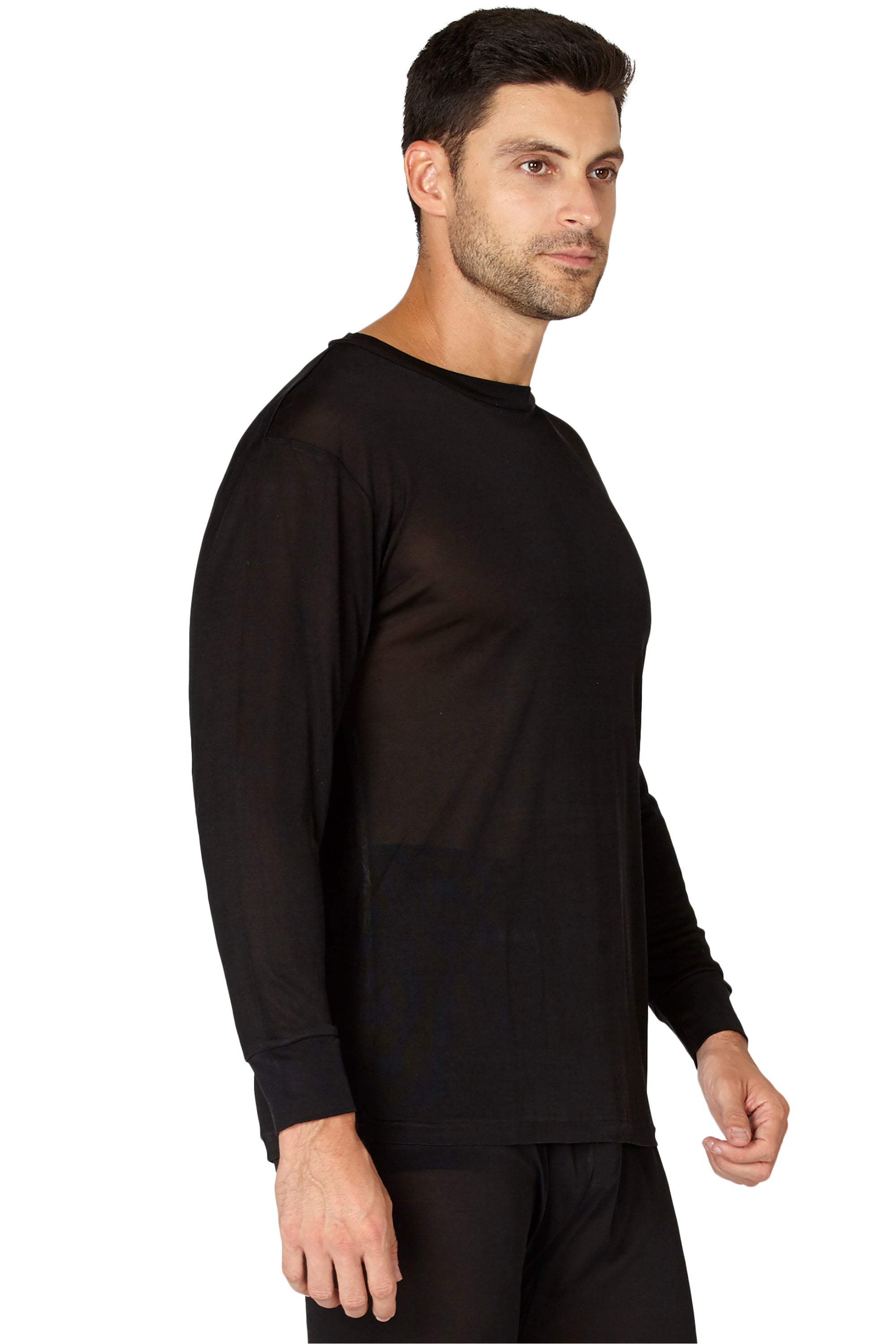 INTIMO Men's Classic Silk Long-Sleeve Pajama T-Shirt Loungewear Sleepwear