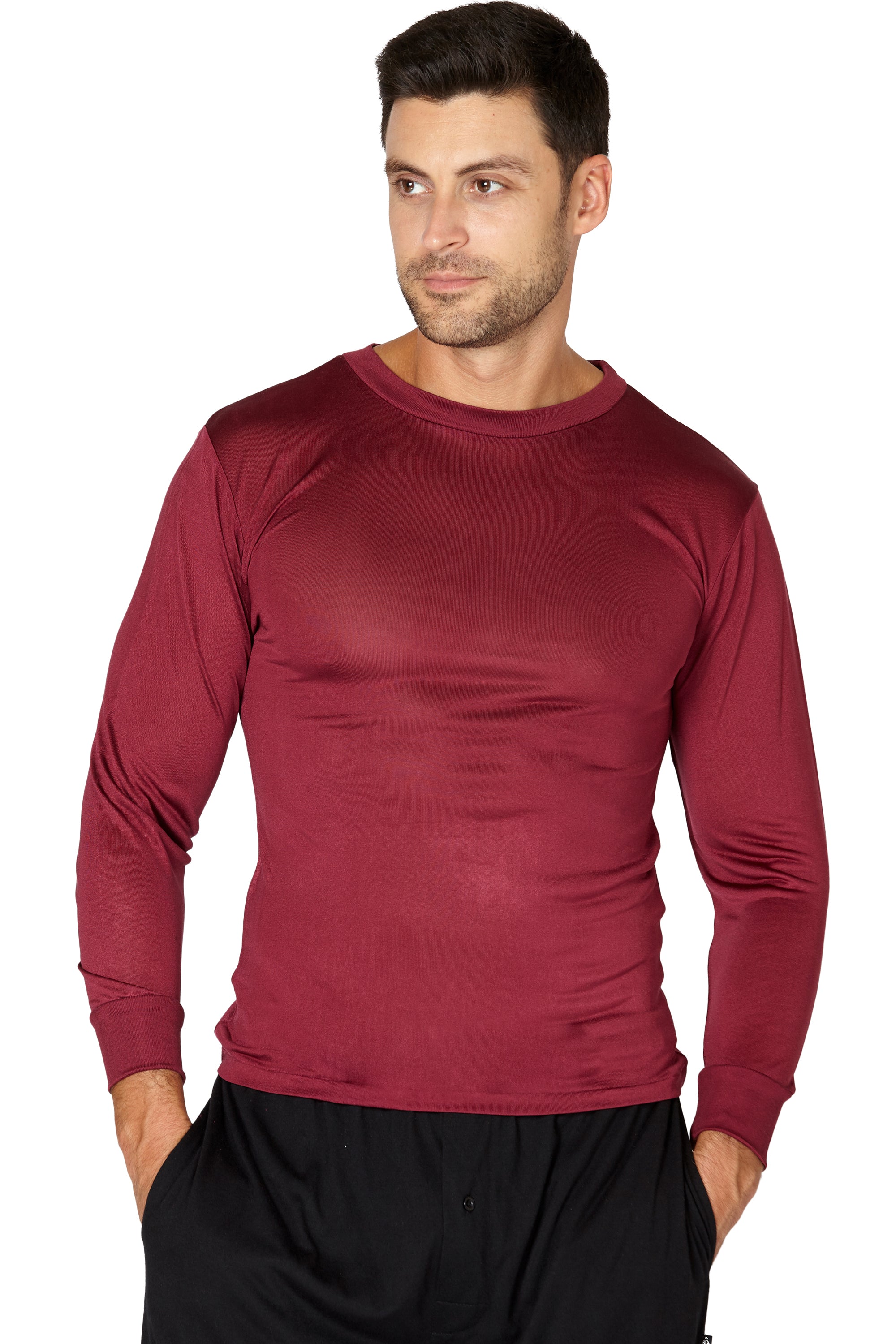 INTIMO Men's Classic Silk Long-Sleeve Pajama T-Shirt Loungewear Sleepwear