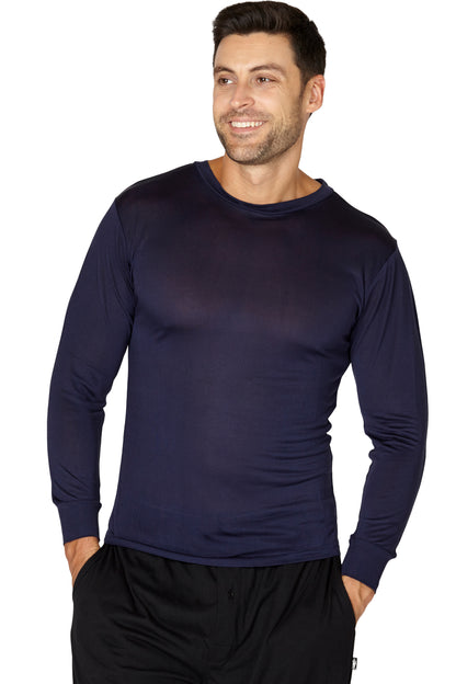 INTIMO Men's Classic Silk Long-Sleeve Pajama T-Shirt Loungewear Sleepwear