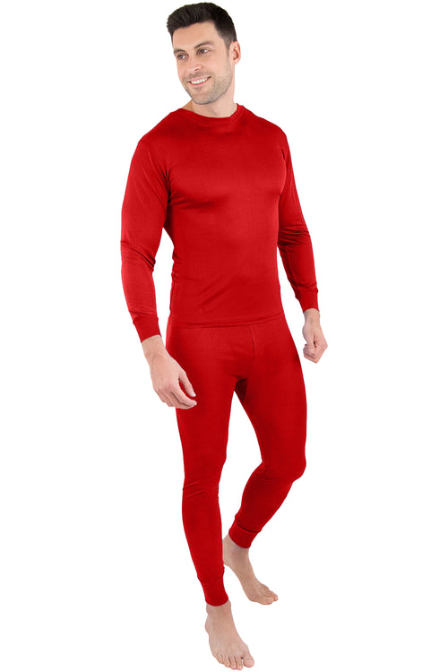 Intimo Men's Classic Silk Long John Adult Pajama Set Top and Bottom (Red, Small)