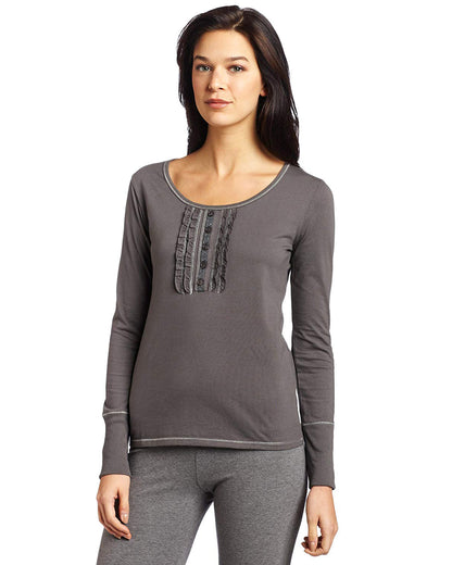 INTIMO Womens Ruffle Henley Pajama Sleep Top