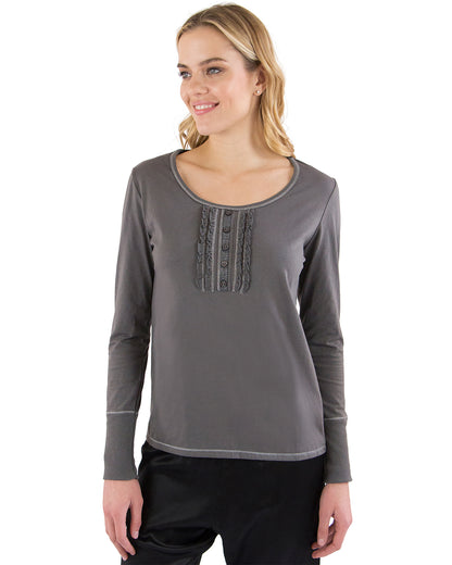 INTIMO Womens Ruffle Henley Pajama Sleep Top