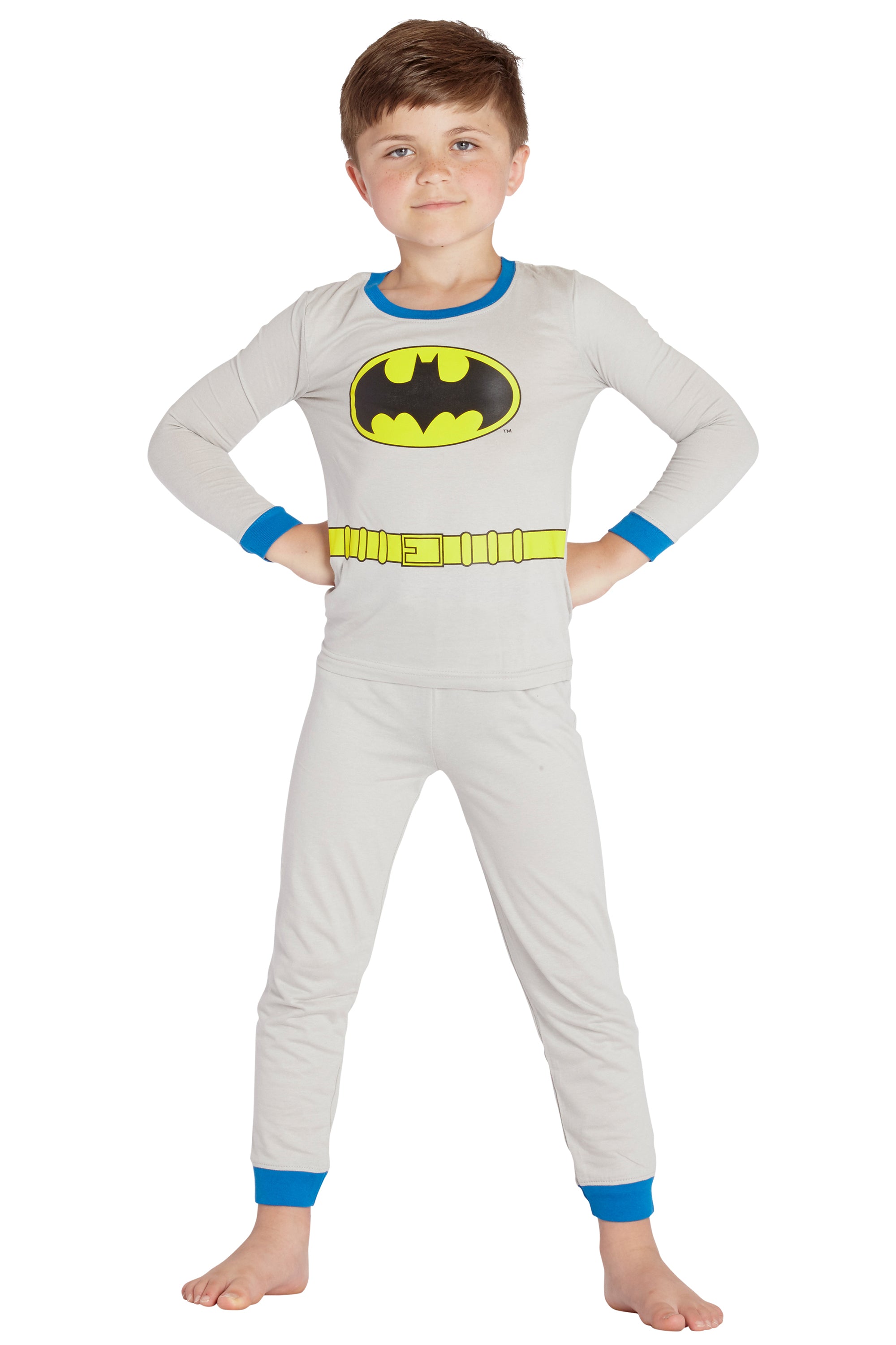 DC Comics Boys Batman Gray Tight Fit 2 PC Long Sleeve Pajama Pant Set