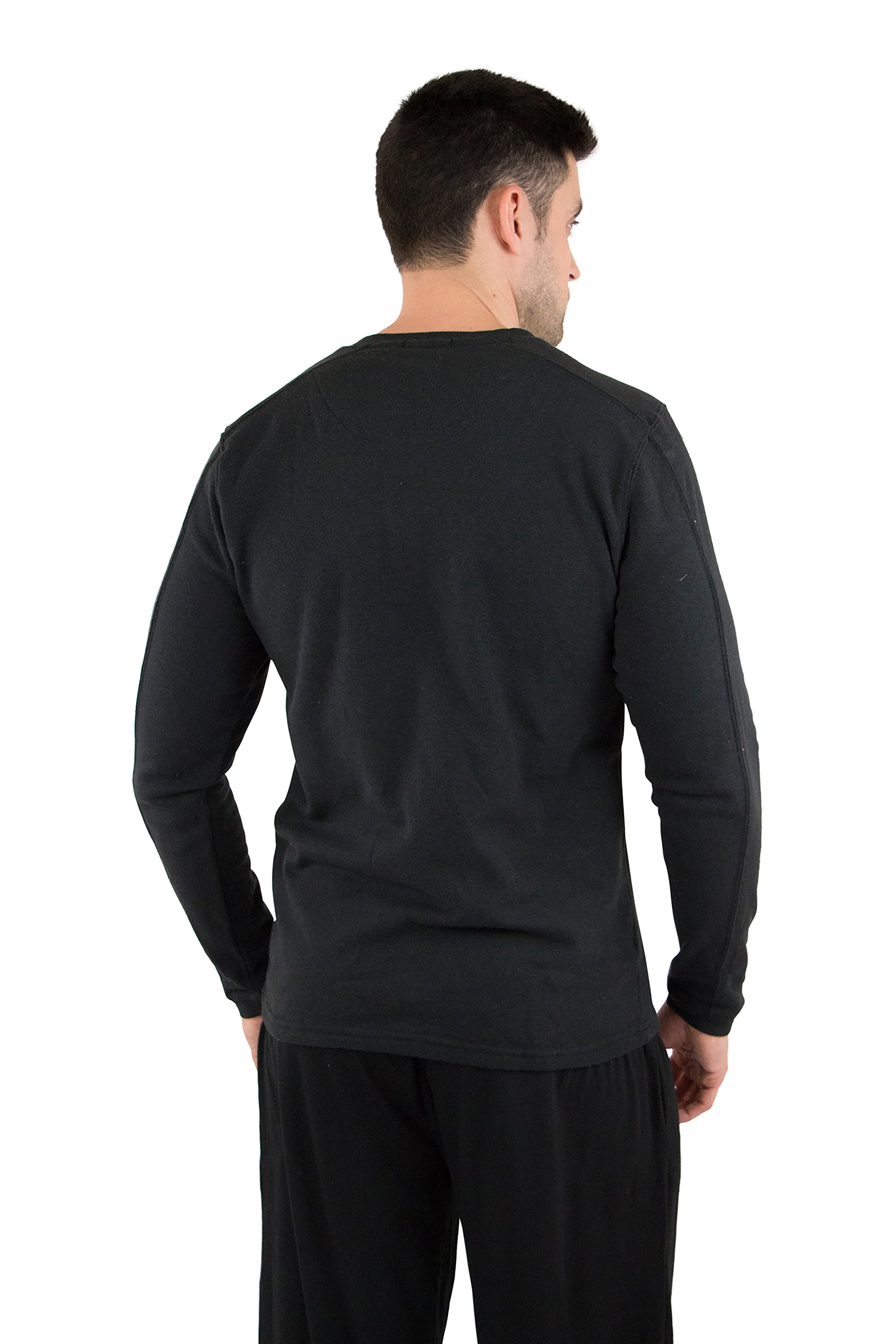 INTIMO Luxury Fleece Henley Black Long Sleeve Shirt