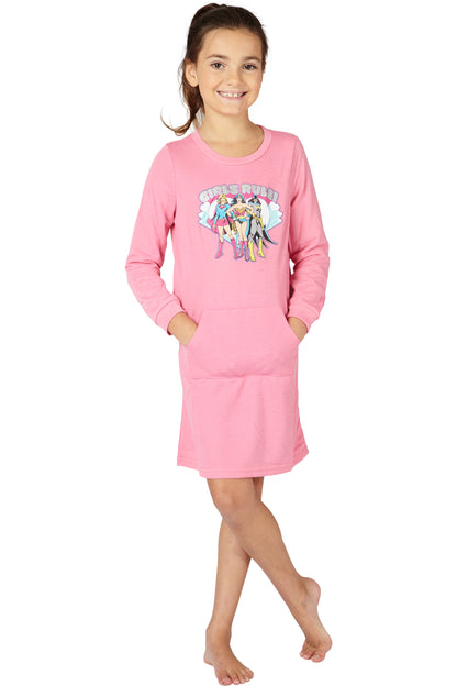 DC Comics Girls Rule Supergirl Batgirl Wonder Woman French Terry Nightgown with Front Pocket Loungewear Sleepwear