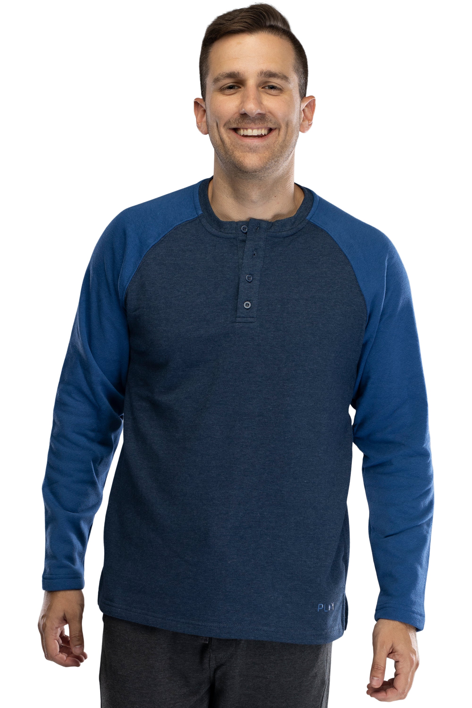 Intimo Men's Cotton Rayon Soft Fleece Henley Long Sleeve Shirt