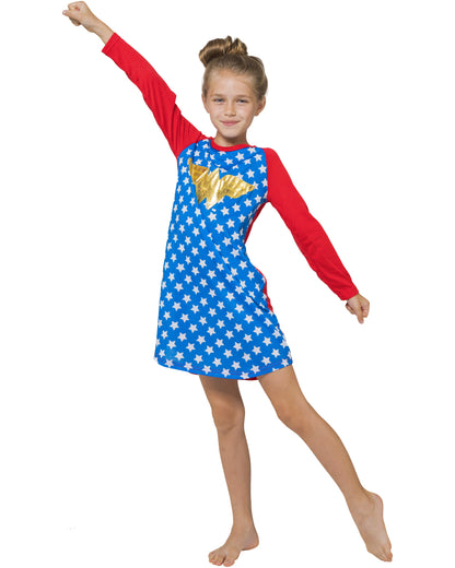 Wonder Woman Big Girls Raglan Gold Foil Nightgown