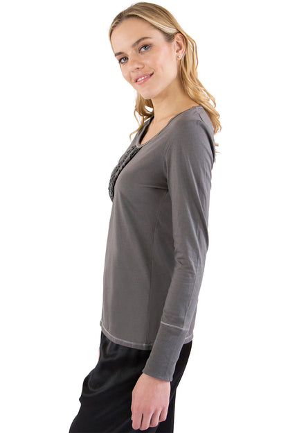 INTIMO Womens Ruffle Henley Pajama Sleep Top