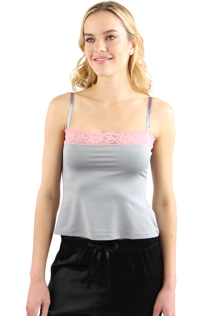 Intimo Womens Microfiber Camisole with Contrast Lace