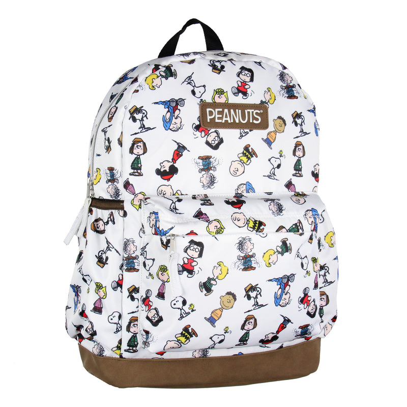 Peanuts Snoopy Charlie Brown Sally Linus Cute School Travel Backpack With Faux Leather Bottom